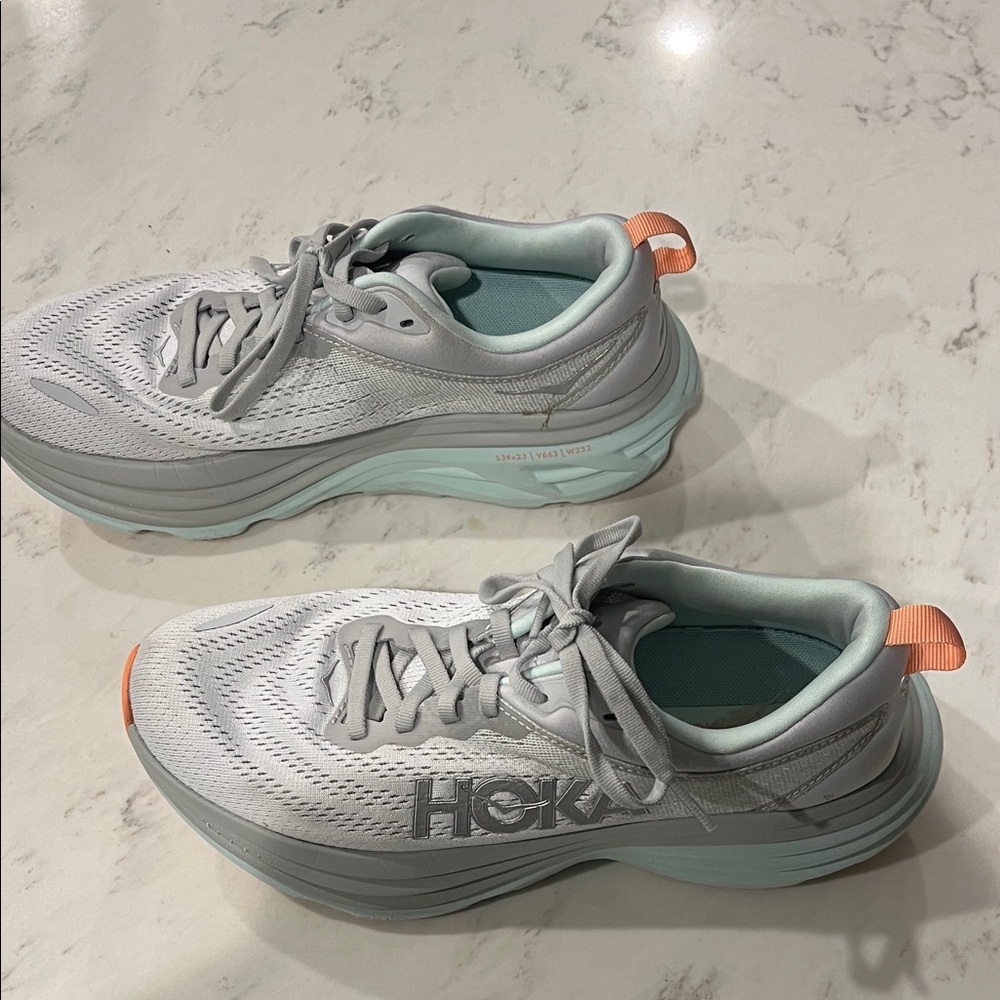 Hoka Women's Light Gray and Mint Athletic Shoes - Picture 4 of 6